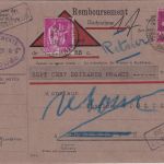 Frankreich - 20 C. Saerin Nachnahmekarte Mülhausen 1938 Retour 1 Fr. Ausz.gebühr