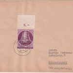 Berlin - 40 Pfg. Glocke links Oberrand Brief Marburg - Förderstedt 1952