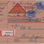 DR - 3x20 Pfg. Germania Einschreiben-Nachnahmekarte i.d. SCHWEIZ Bielefeld 1919