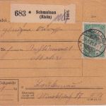 DR - 1,25 M. Reichspostamt Paketkarte Schmalnau (Rhön) - Brückenau 21.1.21