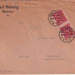 DR-Infla - 3 M. Posthorn senkr. Paar Brief n. ENGLAND Wweimar Wincanton 16.8.22