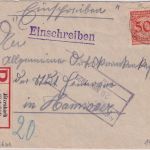 DR - 50 Pfg. Korbdeckel Einschreibebrief Jützenbach (Eichsfeld) - Hannover 1925