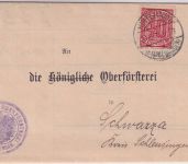 DR-Infla - 40+2x10 Pfg. Ziffer Dienstbrief/Forstsache Hinternah - Schwarza 1921