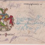 Thüringen - Hildburghausen "Volta sei's Panier" farb. Studenten-AK gelaufen 1923