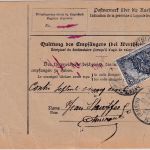 DR - 2 M. Nord/Süd u.a. Paketkarte (3 Pakete) n. BELGIEN Neuhaus a.R. 1910