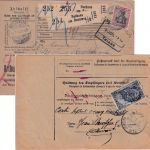 DR - 2 M. Nord/Süd u.a. Paketkarte (3 Pakete) n. BELGIEN Neuhaus a.R. 1910