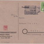 SBZ - 10 Pfg. Arbeiter/Überdruck Ortskarte Masch.werbestpl. Gera 4 "1848-1948"