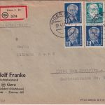 DDR - 3x16+3x12 Pfg. Virchow/Pieck Einschreibebrief Gera - Bad Köstritz 1952