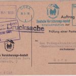 DDR - Gera 1956 5 Pfg AFS "Dt.Versicherungsanstalt" Anschriftenprüfung/Ortskarte