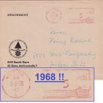 DDR - Gera 1968 5 Pfg. teilaptierter Reichspost-Postfreistempel Ortsdrucksache