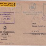 DDR - Gera 1957 10 Pfg. AFS "Dt. Versicherungs-Anstalt" Ortsbrief Retourstempel