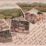 Thüringen - Bucha Gasthaus Straßenpartie etc. Mehrbuild-Farblitho gelaufen 1897