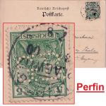 DR - 5 Pfg Germania/Reichspost Perfin "GB" Firmenkarte KOS Leipzig-Plagwitz 1900
