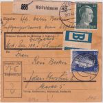 DR - 50+25 Pfg. AH Wertpaketkarte/Beutelstück Wolfratshausen 1943 Erst.vermerk