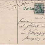 DR - "Entwertet in Leipzig" viol. Ra2 2x auf Karte v. Hamburg 1919