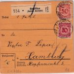 DR - 50+10 Pfg. Korbdeckel Paketkarte Zschöllau - Hamburg 1924