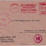 DR - Grimma 9.3.45 12 Pfg. AFS Maschinenbau AG Golzern Brief Überroller !