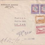 Bolivien - 2x20C. Flugpostausg. u.a. Einschreibebrief Sucre - La Paz 1946