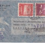 Chile - 10+4 P. Flugpostausg. Luftpost-Einschreibebrief i.d. SCHWEIZ 1949