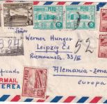Peru - 3x50 C. Freimarken u.a. Luftpost-Einschreibebrief Lima - Leipzig 1950