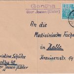 DDR - Gentha ü. Jessen (Elster) Landpost-L2 Brief n. Halle 1957