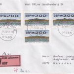BRD - 4x200 Pfg. ATM Wertbrief (Label !) Langebrück - Dresden 14.10.93