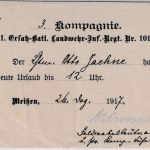 DR - Meißen 1917 II. Ers.Btl. Landwehr-I.R. Nr. 101 Urlaubsschein