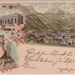 Bayern - Reichenhall Colonaden Ortsansicht etc farb. Mehrbildlitho gelaufen 1897