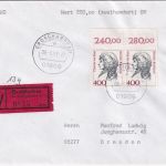 BRD - 400 Pfg. Frauen waagr. Paar/Oberrand Wertbrief Großharthau 8.9.93