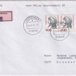 BRD - 400 Pfg. Frauen waagr. Paar Wertbrief Lichtenberg - Dresden 22.08.94