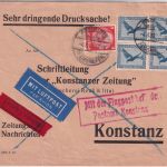 DR - 20 Pfg. Adler/Sockel 4er-Block u.a. Luftpost-Eil-Drucksache Freiburg 1933