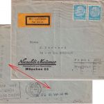 DR - 2x20 Pfg. Hindenburg Luftpostbrief n. FRANKREICH München - Paris 16.7.34