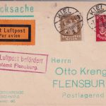 DR - 10 Pfg. Holztaube u.a. Luftpost-Drucksache/Erstflug Kiel - Flensburg 7.4.26