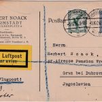 DR - 5+20 Pfg. Adler/Sockel Luftpostkarte n. JUGOSLAWIEN Darmstadt Gruz 5.10.26