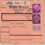 DR - 40+15 Pfg. Hindenburg Paketkarte Zittau - Limbach 1941
