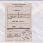 BRD - 2x500+110 Pfg. SWK Wertbrief (Label !) Spitzkunnersdorf - Dresden 25.5.98
