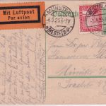 DR - 5 Pfg. Rheinland Ganzsache + Zusatz Luftpostkarte Westerland - Münster 1925