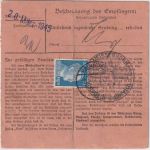 DR - 2x60+20 Pfg. AH Paketkarte Hainichen - Weißenhorn 12.2.45/20.3.45 !!