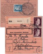 DR - 2x60+20 Pfg. AH Paketkarte Hainichen - Weißenhorn 12.2.45/20.3.45 !!