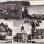 Sachsen - Karlsfeld (Erzgeb.) Ferienheim Ortsansicht etc. sw-Mehrbild-AK 1983