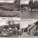 Sachsen - Bockau Kr. Aue Schwimmbad Gebäude etc. sw-Mehrbild-AK 1983