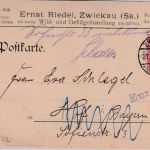 DR - 40 Pfg. Germania Firmenkarte Zwickau - Hof 1921 Retourvermerk