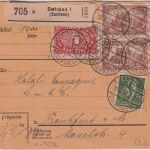 DR-Infla - 5 M. Queroval u.a. Paketkarte Zwickau - Frankfurt a/M. 1922
