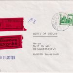 DDR/VGO - 500 Pfg. Bauwerke Eilboten-Wertbrief Zwickau - Sauerlach 31.1.91