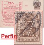 DR - 3 Pfg. Germania Perfin "FZ" Drucksachenkarte Werdau - Gera 1907
