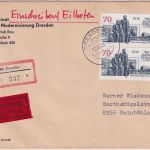DDR - 2x70 Pfg. Marx/Engels Eilboten-Einschreibebrief Dresden Weinböhla 13.6.89