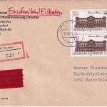 DDR - 2x70 Pfg. Postamt Weimar Eilboten-Einschreibebrief Dresden 13.6.89