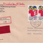 DDR - 2x70 Pfg. Weltgewerkschaftskongress Eil-Einschreibebrief Dresden 13.6.89