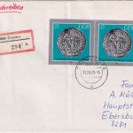 DDR - 2x35 Pfg. Hist. Münzen/Städtetaler Einschreibebrief Dresden 13.6.89
