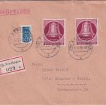 Berlin - 2x40 Pfg Glocke rechts Einschreibebrief Nördlingen - Münster 1953